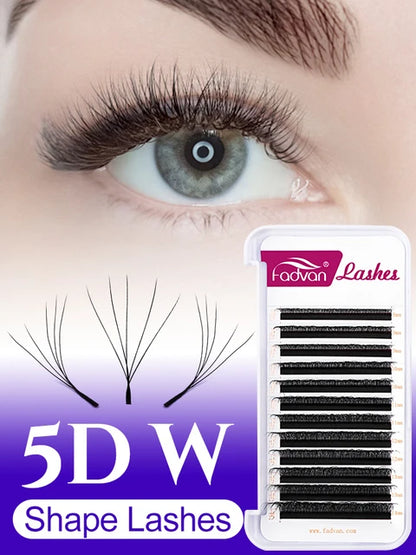 Extensiones de pestañas FADVAN 5D en forma de W, de visón sintético natural, prefabricadas, con volumen y abanico