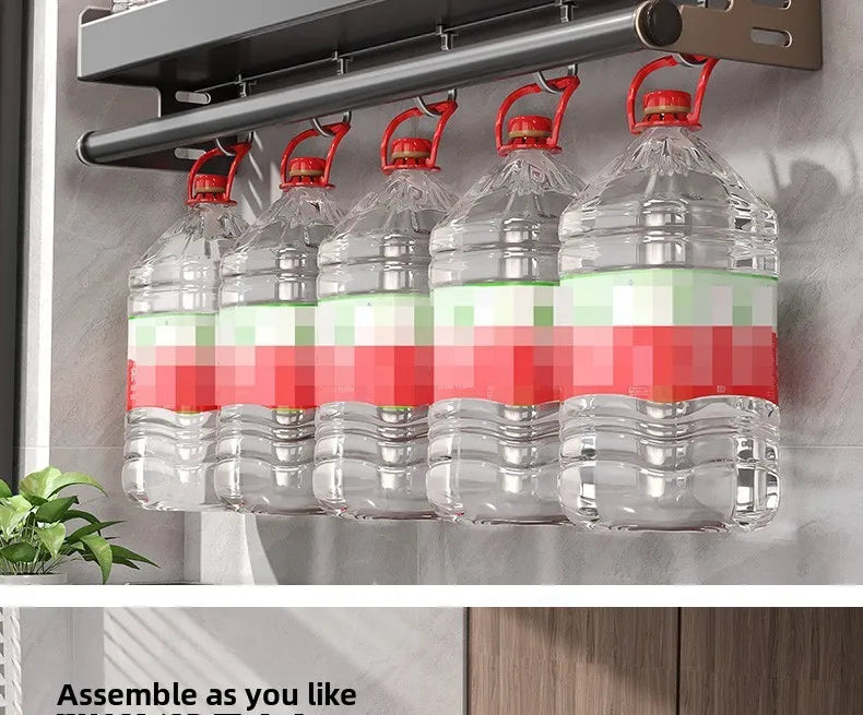 Gunmetal Space Aluminum Kitchen Storage Rack - No-Drill Wall Mounted Multi-Functional Organizer for Spice Jars and Knives