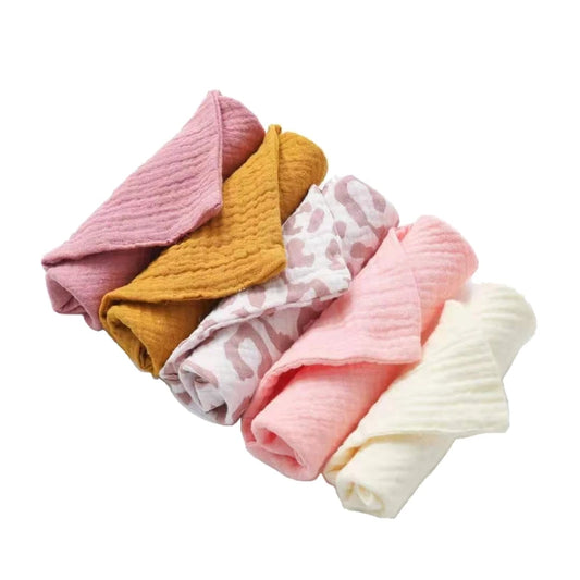 5 PcsWashcloth FaceclothInfant Wash Hand Face Wipes Baby Cotton Square Towels Handkerchief Muslin Cloth Feeding Bib