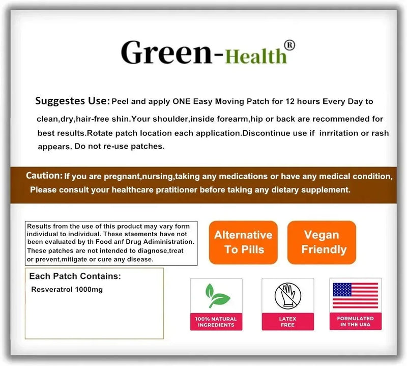 30 Patches Resveratrol Transdermal Patches Antioxidant Supplement Helps Support Anti-Aging and Immune System