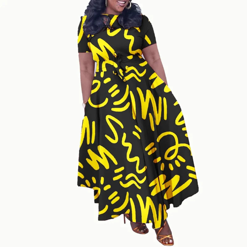 2025 Dashiki Fashion Belted Maxi Long Party Dress Vintage Printed Sundress Casual Vestidos Robe african dress Summer Women Dress