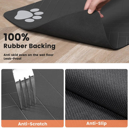 Tapete absorbente para comedero de mascotas, con respaldo de goma impermeable y secado rápido para perros y gatos.