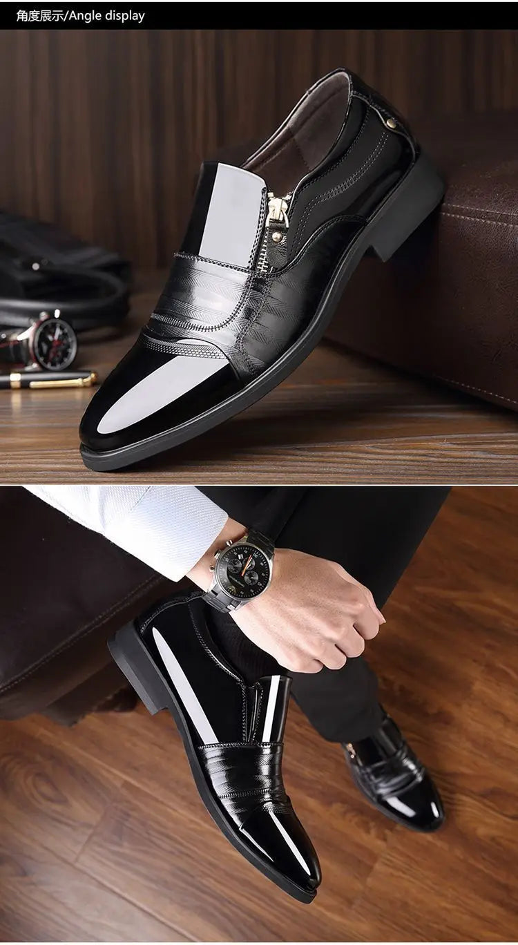2025Men's Leather Shoes Sharp Pointed Outdoor Anti Slip Flat Fashion Business Zipper Footwear Casual Comfort Male Shoes