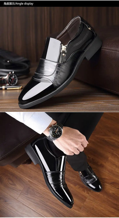 2025Men's Leather Shoes Sharp Pointed Outdoor Anti Slip Flat Fashion Business Zipper Footwear Casual Comfort Male Shoes
