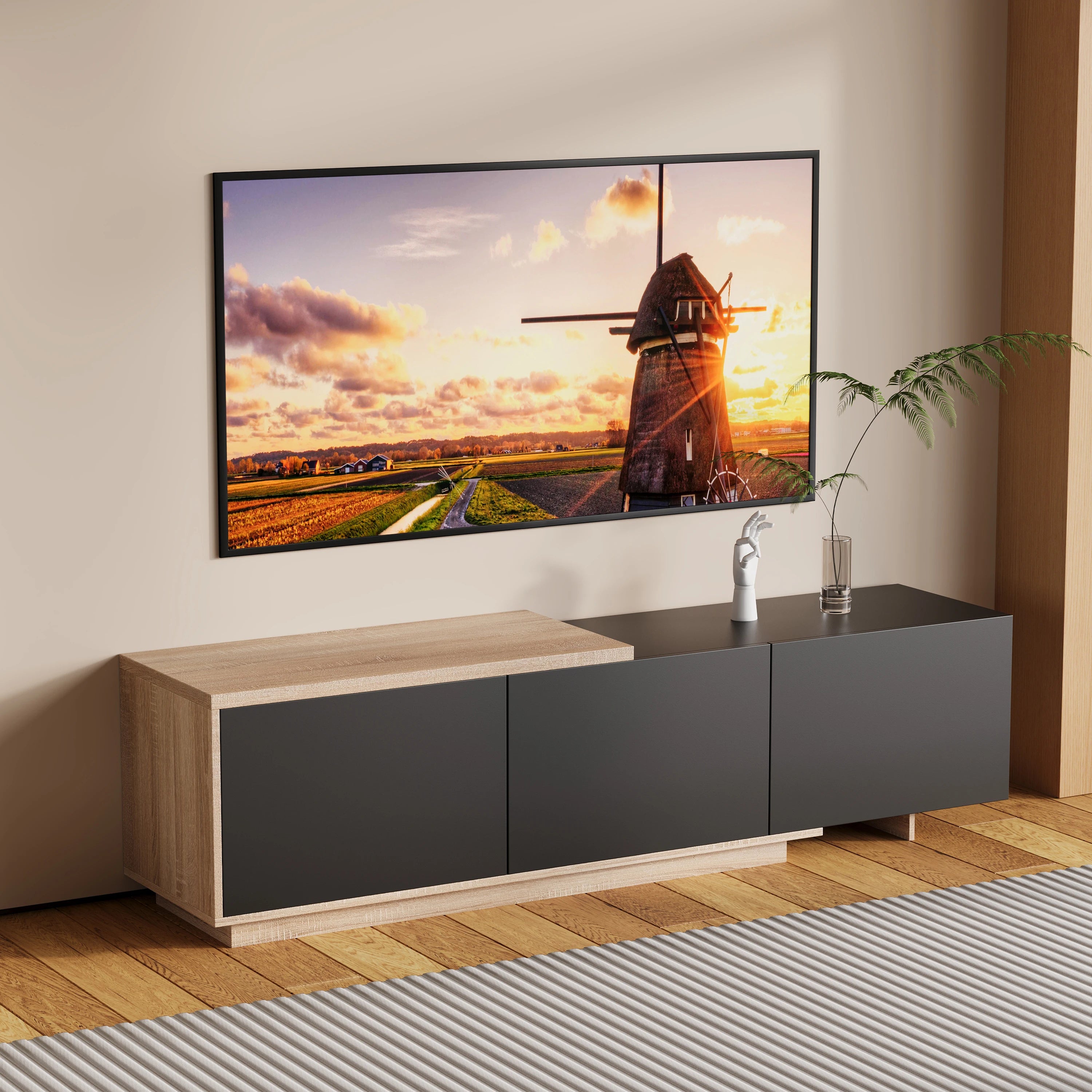 Comanlai 240cm Modern TV Cabinet with LED Lights  Living Room TV Cabinet with 3 Drawers and Open Storageextendable TV Stands