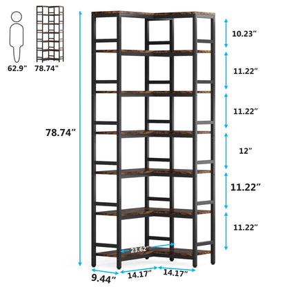 Tribesigns 7-Shelf Corner Bookshelf,Large Modern Corner Bookcase, 7-Tier Tall Corner Shelf Storage Display Rack with Metal Frame