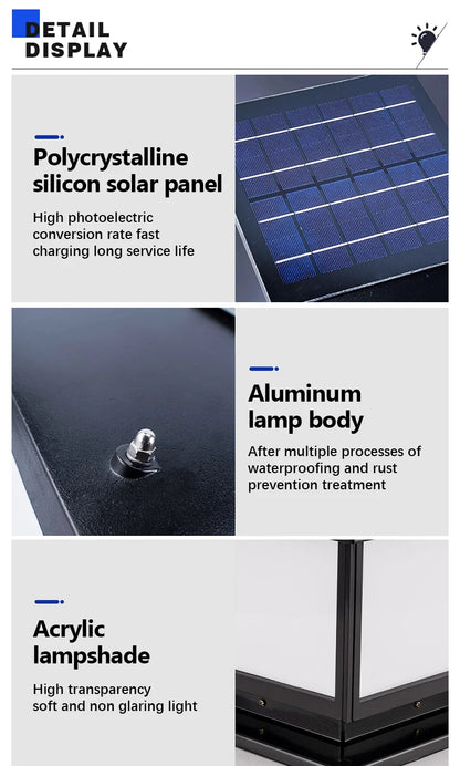 LED Solar Column Light Waterproof Solar Light Outdoor Remote Control Garden Sunlight Fence Channel Outdoor Decorative Light IP65