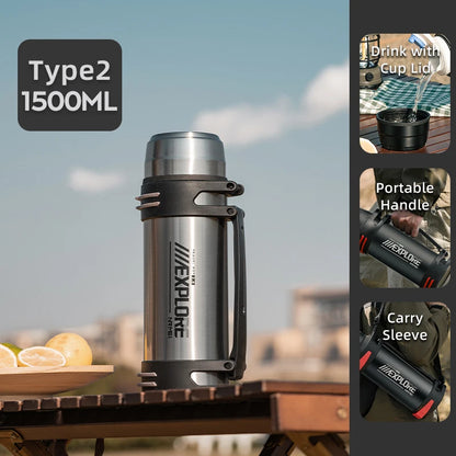 Large Capacity Thermos Bottle with handle Double-wall vacuum Insulated Bottles Leakproof Water Jug for Travel Hiking Camping