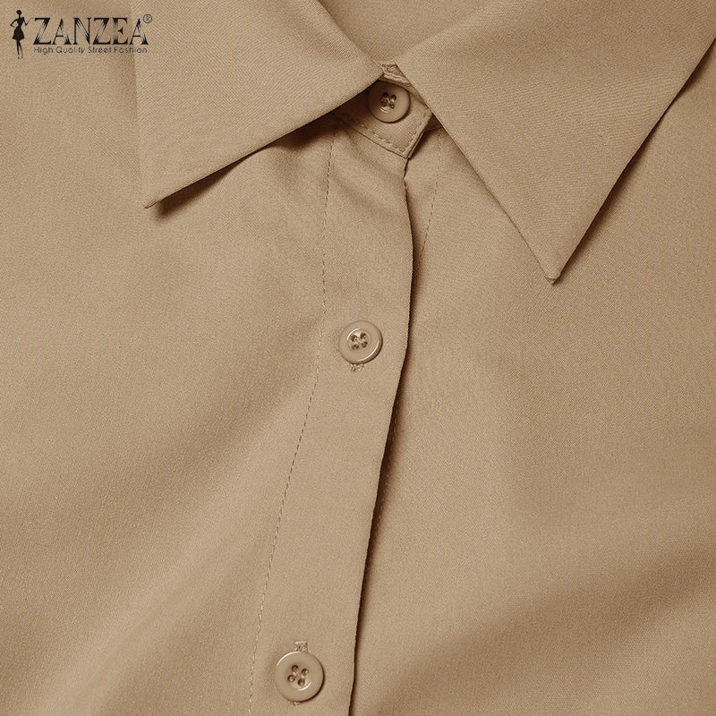 Women Summer OL Work Dress ZANZEA Elegant Short Sleeve Office Sundress Casual Solid A Line Buttons Holiday Vestidos Kaftan Robe