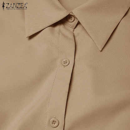 Women Summer OL Work Dress ZANZEA Elegant Short Sleeve Office Sundress Casual Solid A Line Buttons Holiday Vestidos Kaftan Robe