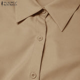 Women Summer OL Work Dress ZANZEA Elegant Short Sleeve Office Sundress Casual Solid A Line Buttons Holiday Vestidos Kaftan Robe