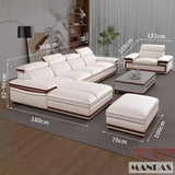 MINGDIBAO Premium Italian Genuine Leather Sofa Set for Living Room with Adjustable Headrests, Bluetooth Speaker, Wireless Charge