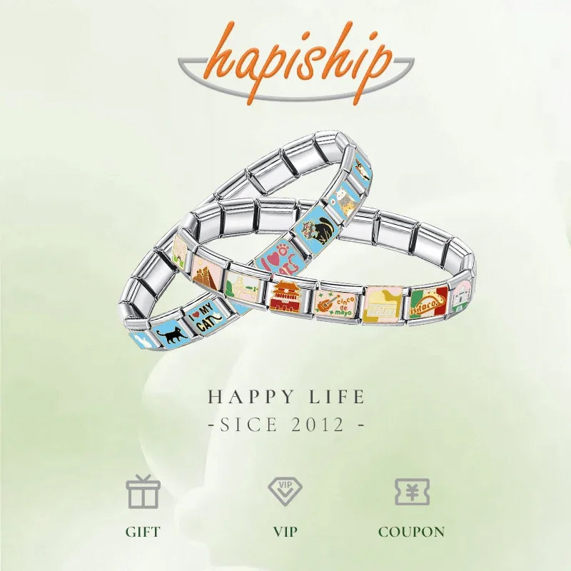 Hapiship 2024 estrela feminina universo planetário italiano encantos links contas caber 9mm pulseira de aço inoxidável diyjóias presente zh028