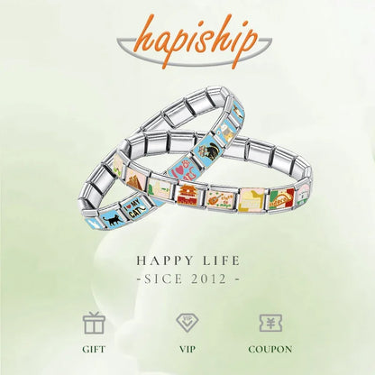 Hapiship 2024 estrela feminina universo planetário italiano encantos links contas caber 9mm pulseira de aço inoxidável diyjóias presente zh028