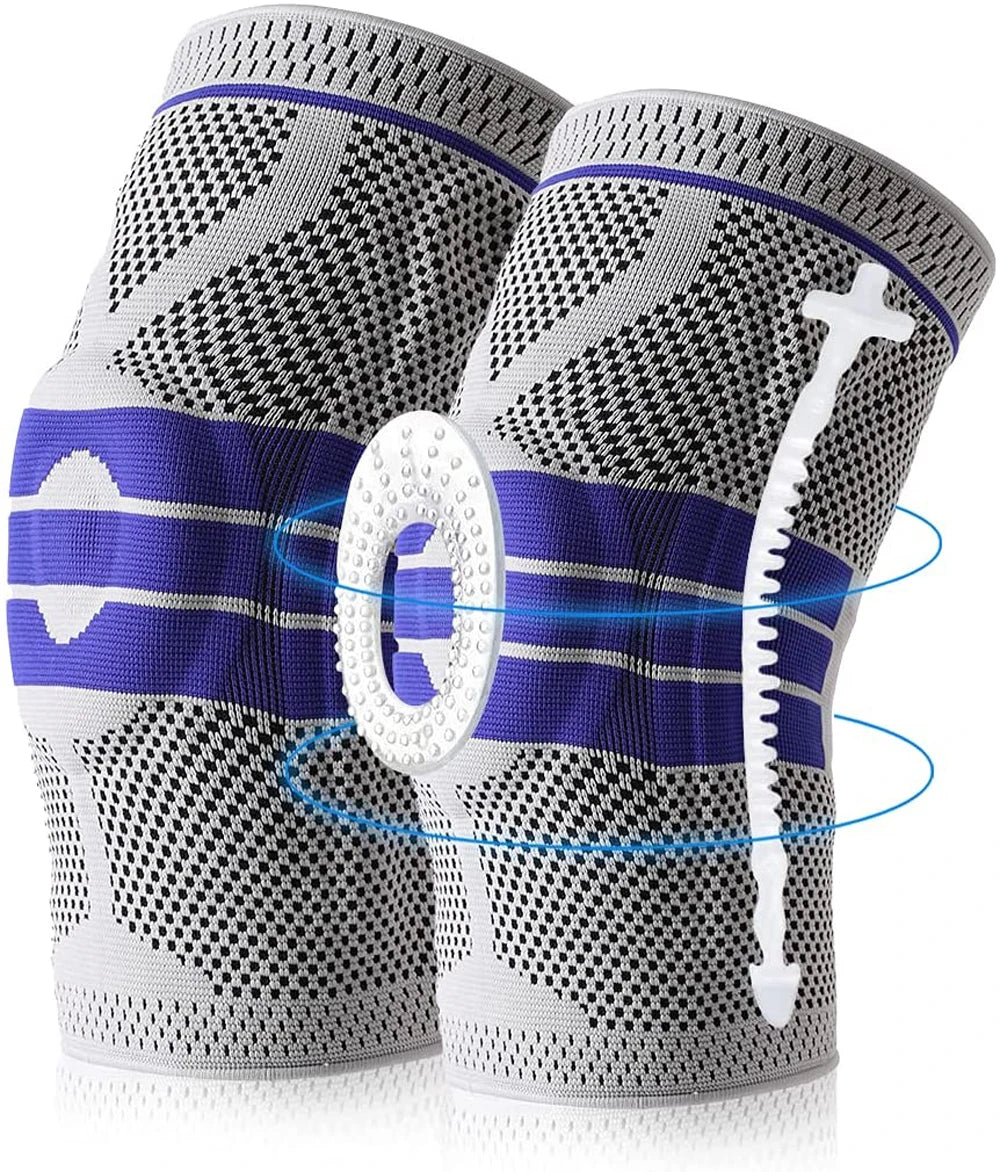Silicone Padded Knee Pads Supports Brace Basketball Fitness Meniscus Patella Protection Kneepads Sports Safety Knee Sleeves