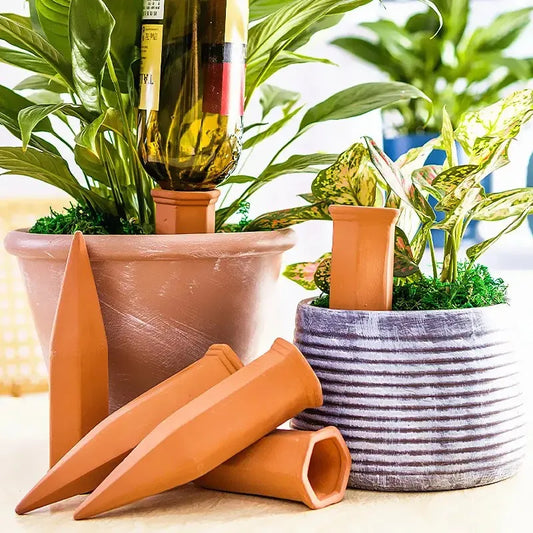 Paquete de 2 estacas de riego automático para plantas, de terracota, para interior y exterior.