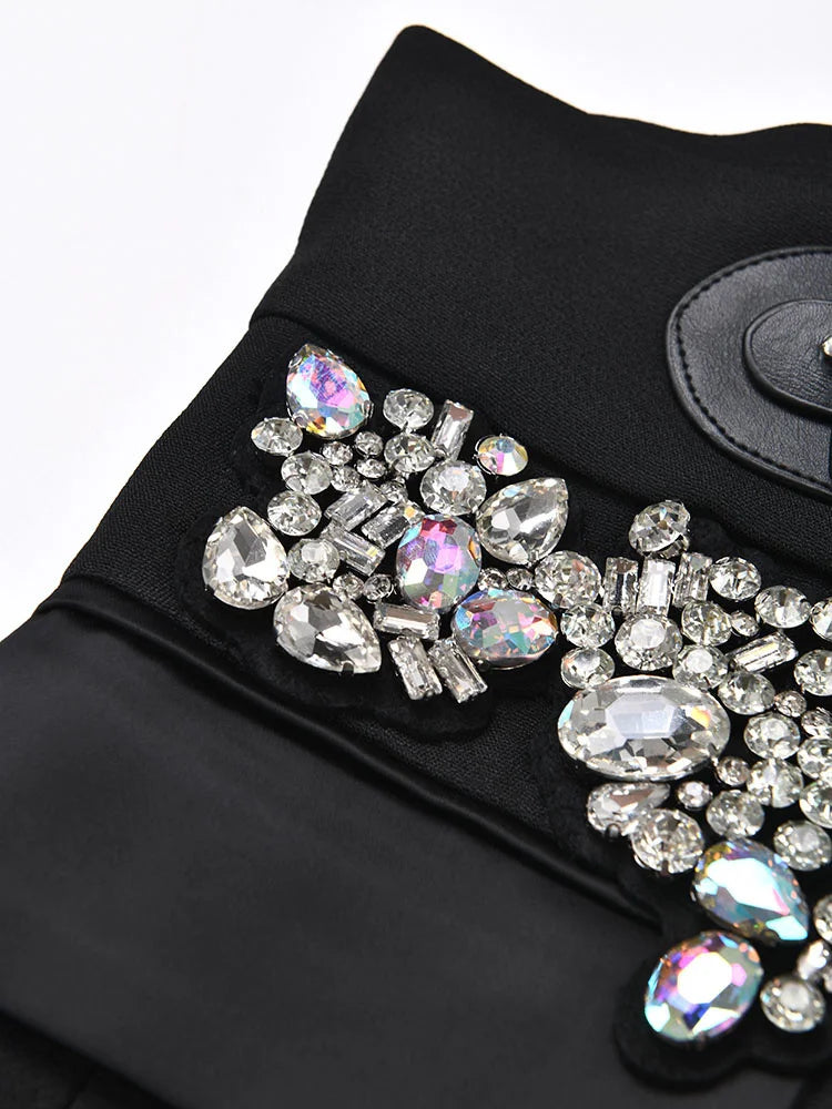 EAM - Minifalda negra con cinturón y pedrería irregular, cintura alta, para mujer, tendencia de moda, primavera otoño 2025, JY75801