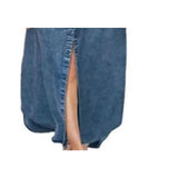 Vestido longo jeans feminino casual, elegante com gola flip, botão de manga comprida, bolso, solto, monocromático, plus size, L-5XL, verão