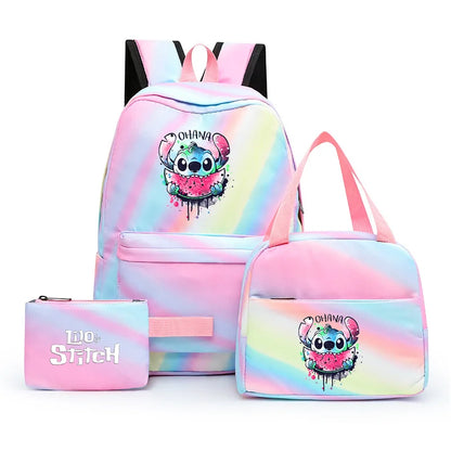 3pcs Disney Lilo Stitch Colorful Backpack with Lunch Bag for Women Student Teenagers Rucksack Casual School Bags Sets