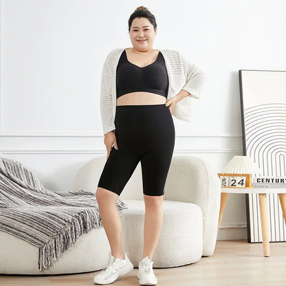 Leggings negros de talla grande para mujer, pantalones cortos elásticos de alta elasticidad para uso en exteriores, mallas deportivas informales, leggings de moda de talla grande para mujer 