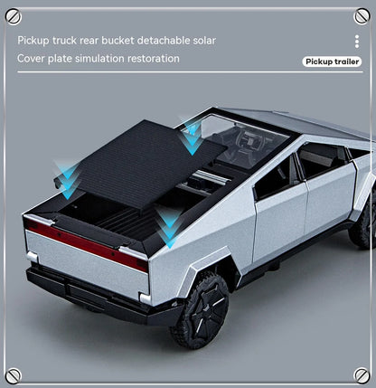Camiones de juguete para niños, modelo Cybertruck, camioneta plateada, de metal fundido a presión, con sonido y luz, a partir de 3 años, escala 1:32.
