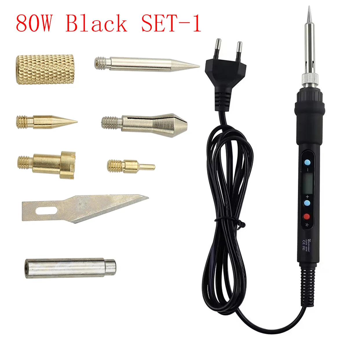 7 in 1 Wood Embossing Burning Carving Pyrography Pen Kit 60W / 80W Adjustable Temperature Soldering Iron Hand Operated Tools Set