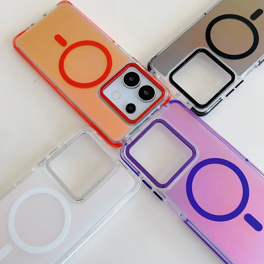 Luxury Glitter Laser Gradient Colorful Magnetic for Magsafe Case for Xiaomi 14T Pro Wireless Charge Shockproof Cover
