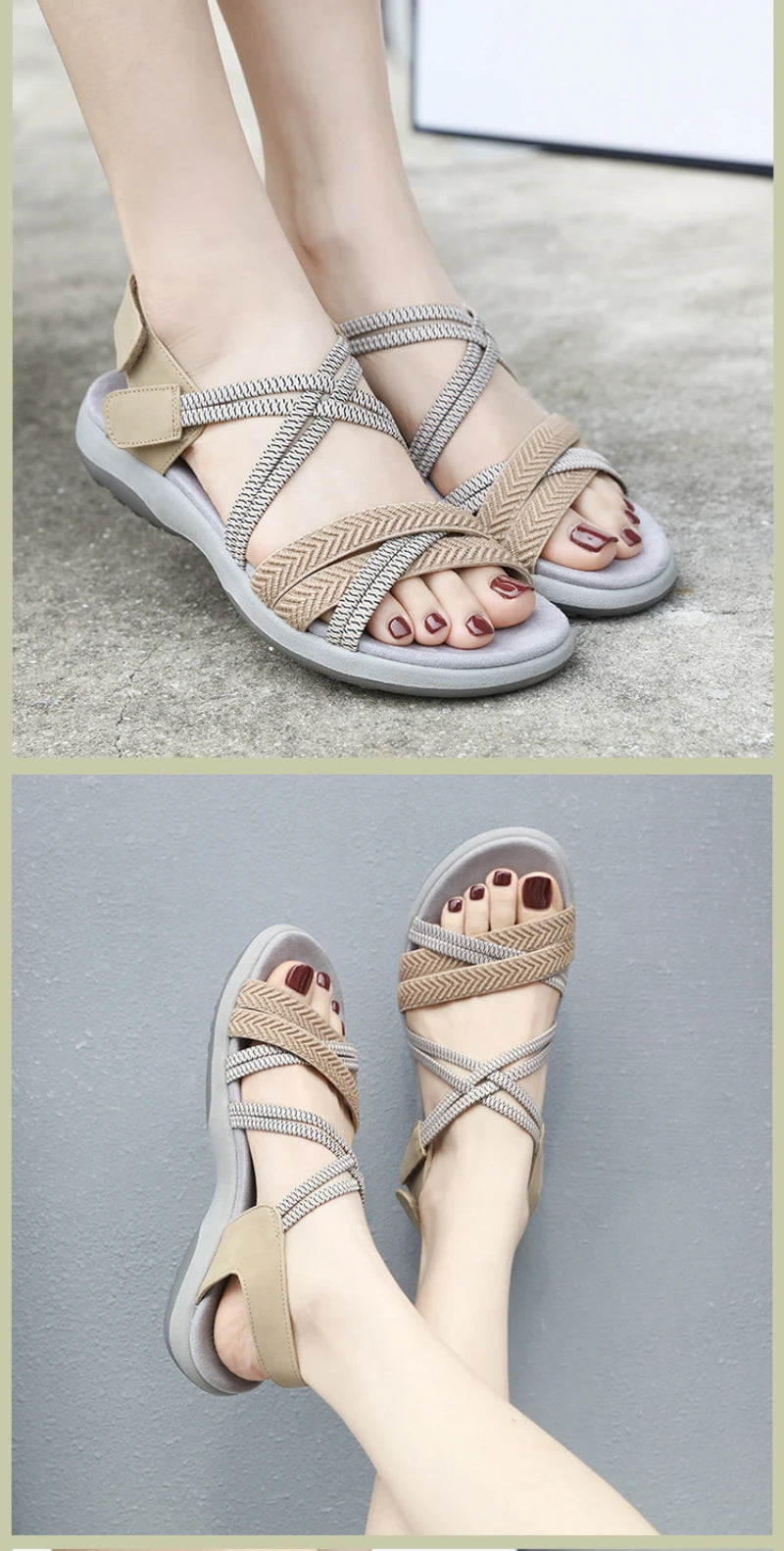 New 2025 Sports Sandals Rubber Velcro Large Size Women's Shoes Casual Comfortable Breathable Simple Summer Middle-Aged People