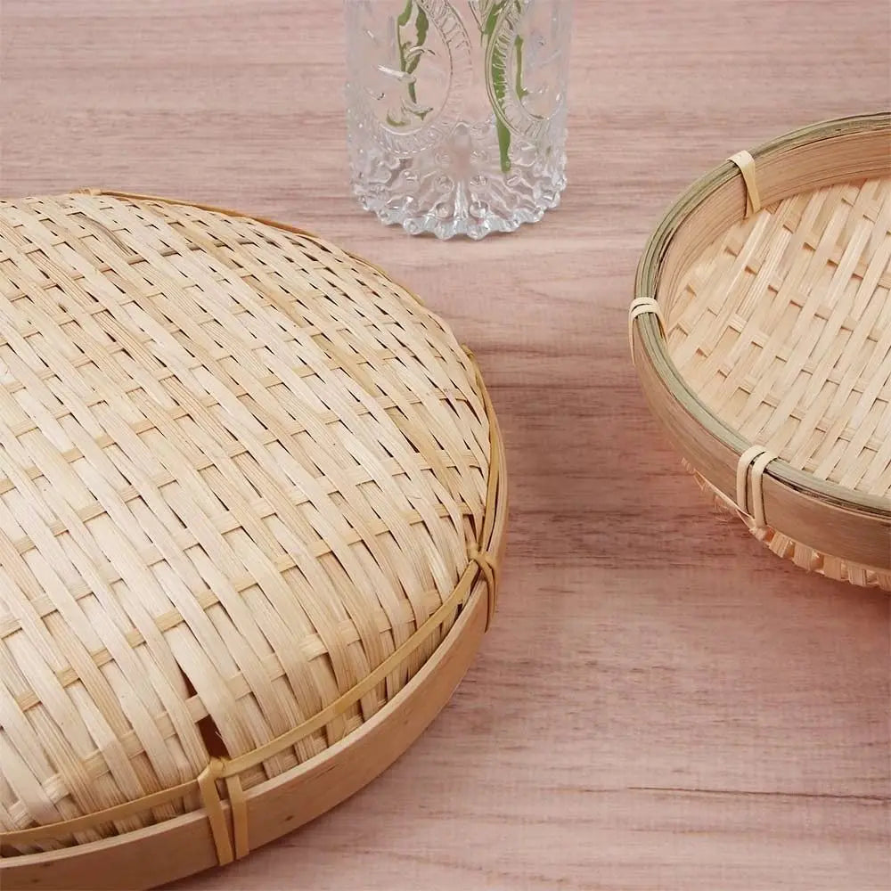 Handmade Woven Woven Bamboo Tray Bamboo Round Bamboo Woven Basket Decorative Serving Tray Living room