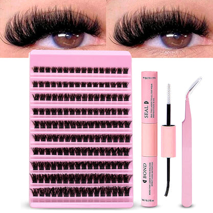 Kit de extensão de cílios diy, 200 peças, cluster de cílios individuais 40d60d 8-16mm, mix de clusters de cílios, ligação e vedação e aplicador de cílios
