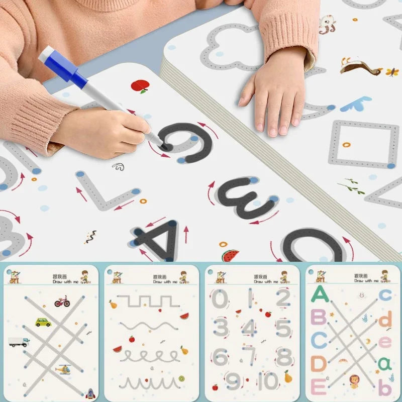 Livro de Exercícios Mágico Montessori de Traçado e Controle de Caneta — Reutilizável, para Caligrafia e Desenho Infantil (Brinquedo Educativo)