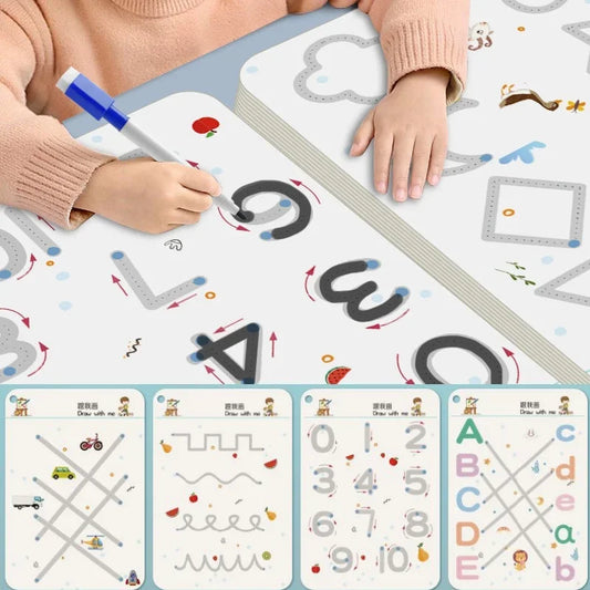Livro de Exercícios Mágico Montessori de Traçado e Controle de Caneta — Reutilizável, para Caligrafia e Desenho Infantil (Brinquedo Educativo)