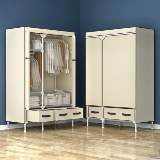 Simple Wardrobe New Storage locker Wardrobe Thickened 19 Pipe Steel Pipe 112CM Long Comes with 3 Storage Boxes, home furniture