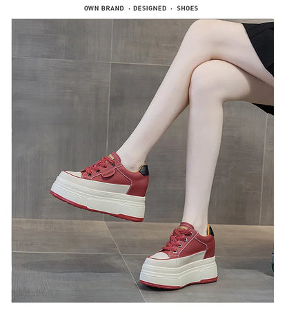 Fujin 9cm Cow Suede Genuine Leather Women Vulcanized Shoes Platform Wedge Skate Boarding High Brand Heels Casual Summer Shoes