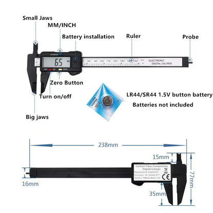 Calibrador digital electrónico de fibra de carbono, calibre Vernier, micrómetro, herramienta de medición, regla digital, 150 mm y 100 mm