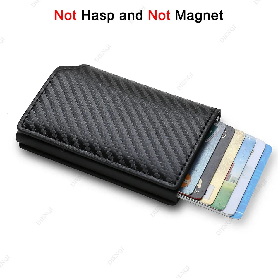 RFID Aluminum Men Wallet Card Holders Purse Carbon Fiber Men Business Slim Thin Smart Wallet Credit Cardholder Case Note Holder