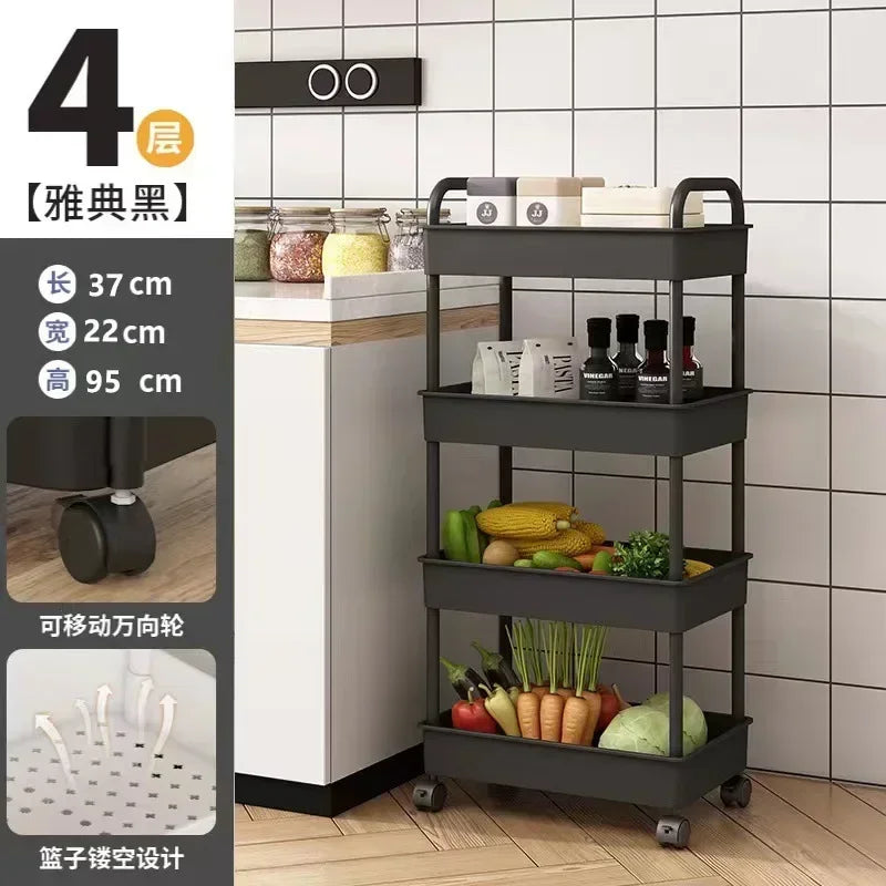 Estantería de múltiples capas para cocina, suelo, dormitorio, bebé, aperitivos, móvil, baño, almacenamiento en el baño.
