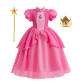 Peach Cosplay Costume for Girls Fancy Princess Cosplay Pink Dress Carnival Birthday Party Kids Movies Ball Gowns Clothes