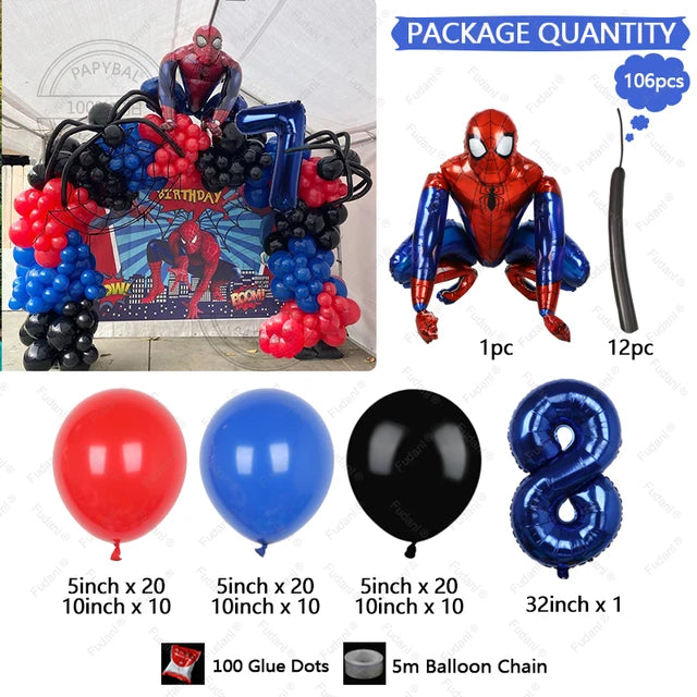 Spiderman Latex Balloons Garland Arch Kit para crianças, vermelho e azul, Birthday Party Decors, tema de super-herói, 1 conjunto, 1 conjunto, 1 conjunto