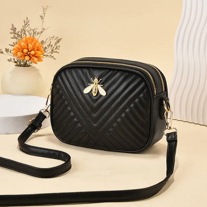 Bolsos de mano de piel sintética de color liso para mujer, bolsos cuadrados con diseño de abeja, de marca famosa, bandolera de hombro, 2023