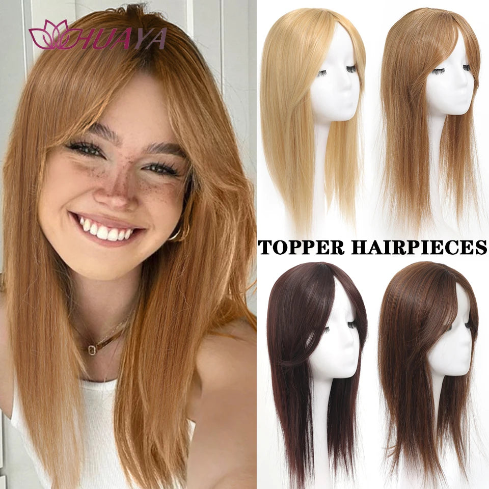 Aplique de cabelo Topper HUAYA volume e franja natural com 3 clipes cabelo liso sintético