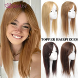 Aplique de cabelo Topper HUAYA volume e franja natural com 3 clipes cabelo liso sintético