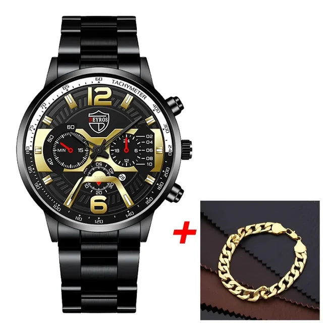 Kegllect Relógios masculinos Relógio cronógrafo de negócios Relógio de pulso de quartzo de aço inoxidável dourado de luxo