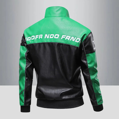 Motorcycle leather jacket, men's leather jacket, contrasting racing suit jacket, trendy brand seasonal couple style, loose fit