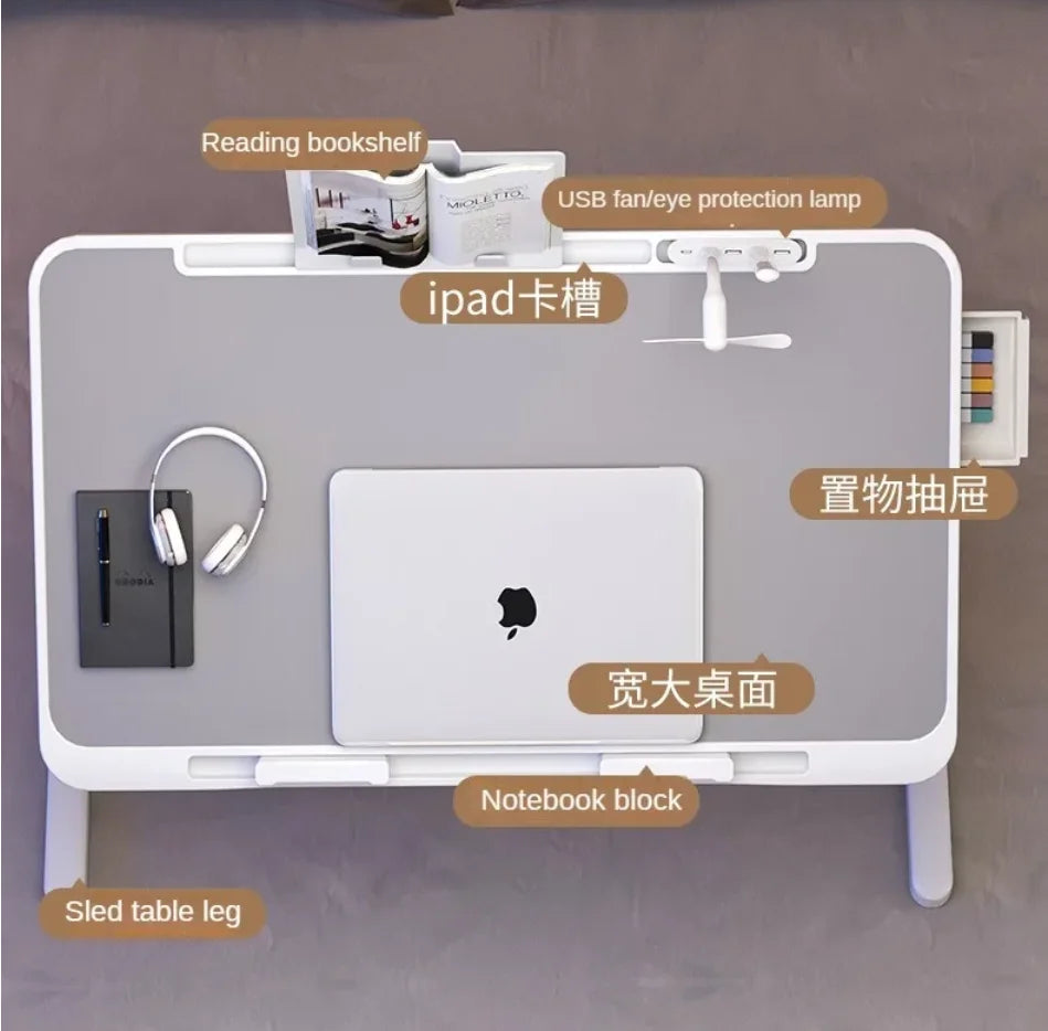Lift Foldable Laptop Table for Bed Stand Lap Lazy Learning Desk Student Computer Desk for Working Read with Radiator Drawer