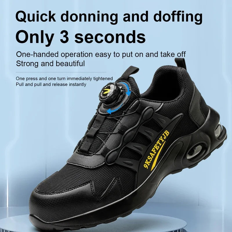 Men Rotating Button Safety Shoes Steel Toe Work Sneakers Indestructible Shoes Puncture-Proof Work Boots Air Cushion Safety Shoes