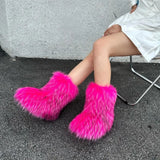 Botas de nieve de mapache para mujer, zapatos de media caña para exteriores, nuevas botas de invierno de una pieza 