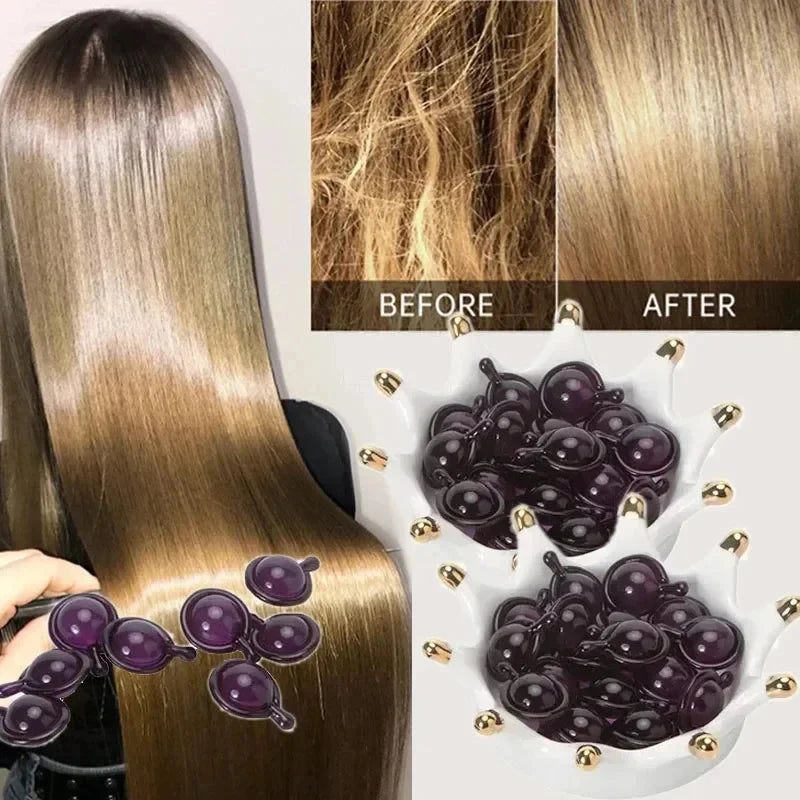 Cápsula de vitaminas para el cabello Aceite de queratina Restauración rápida Cuidado del cabello suave y brillante Nutrir Reparar el cabello dañado Tratamiento para la división Producto