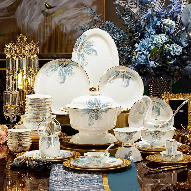 Gold Luxury Home Dinnerware Sets Gift Wedding Guests Party Kitchen Tableware Ceramic Christmas Tableware Dinner Sets