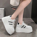 8cm Leather Flats Casual Dad Shoes Chunky Sneakers 2025 Women Platform Sports Shoes Ladies Skateboard Hidden Heels Shoes Tennis